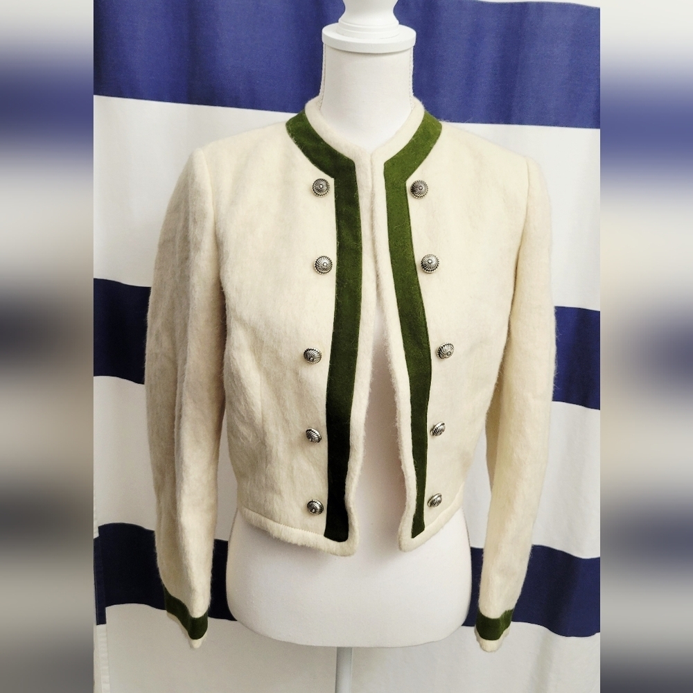 Vintage (60s) Lanz Of Salzberg Cream and Green Women's Cardigan Sweater | Size M - Picture 1 of 4
